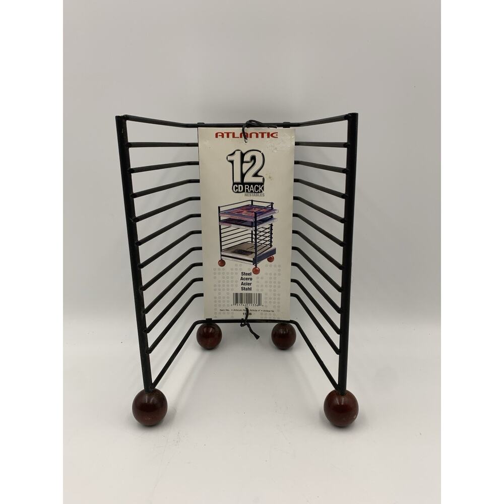 Vintage Atlantic Mini Tower Holds 12 CD Storage Rack Holder Black Wire Metal